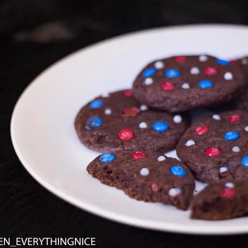 Chocolate cookies with MnMs