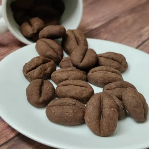 coffee bean cookies served on a white plate