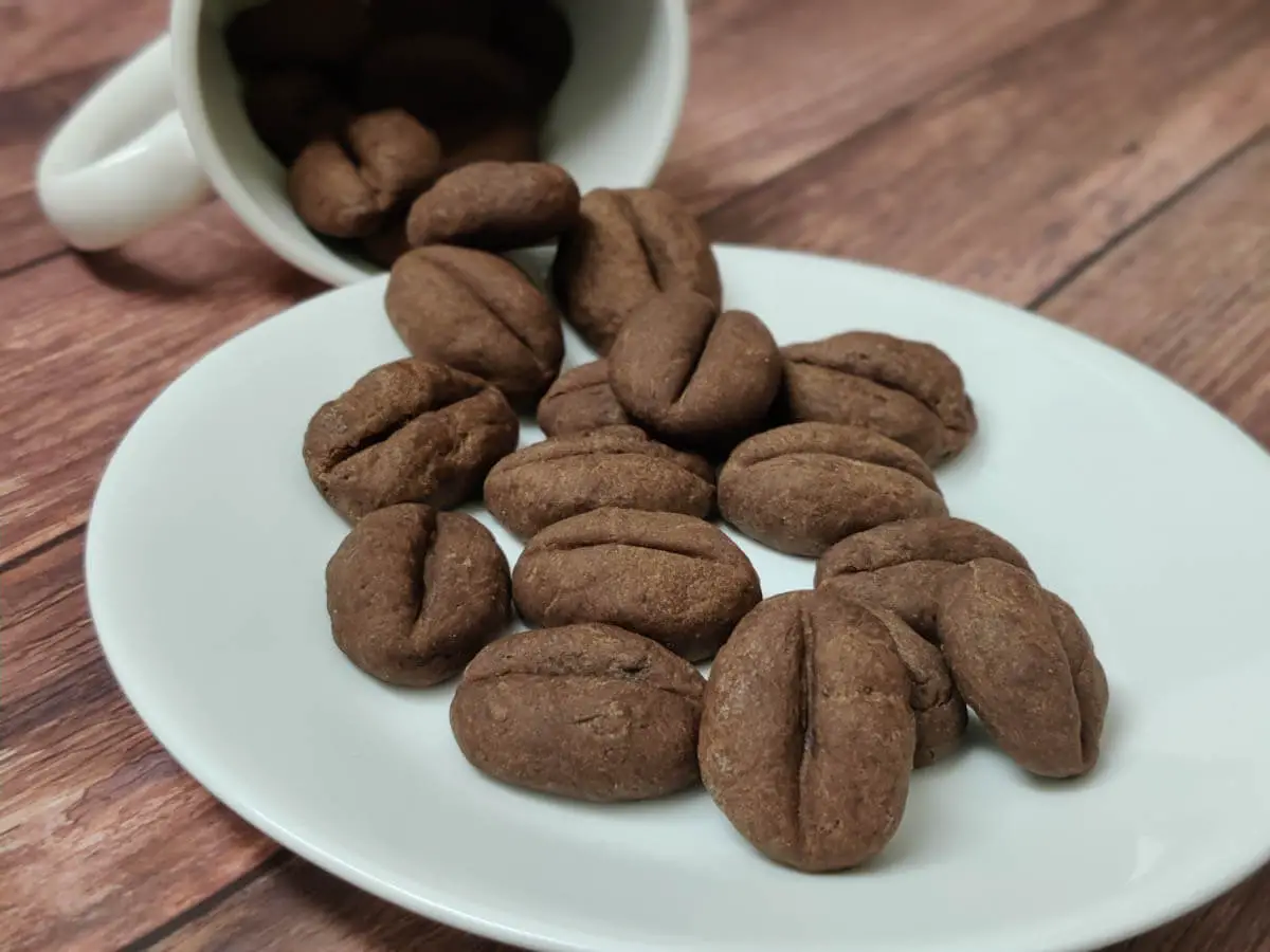 coffee bean cookies served on a white plate