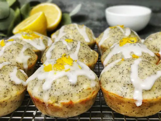 lemon poppy seed muffin with zest on top