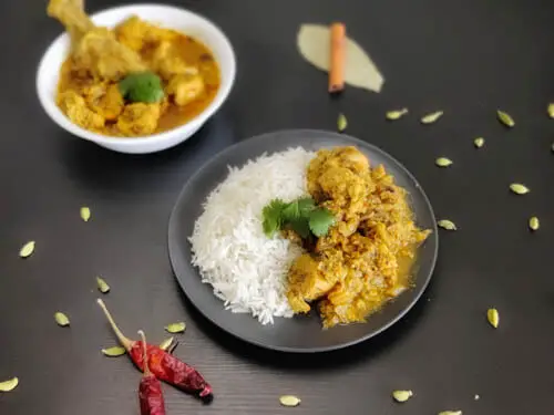 chettinad chicken served with rice