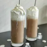 white chocolate mocha drink with melting whipped cream