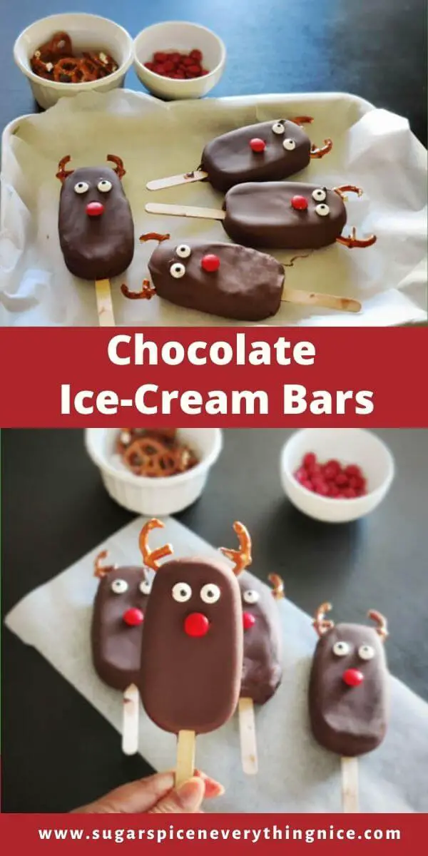 chocolate ice-cream bars decorated as reindeers PIN