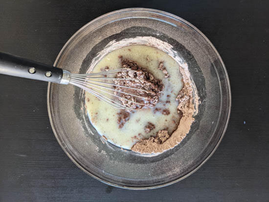 mixed dry and wet ingredients in a bowl