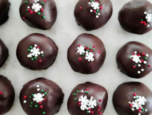 peanut butter bon bons on white tray