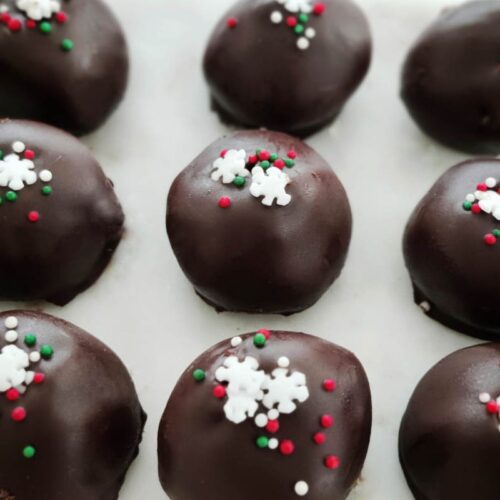 peanut butter bon bons on white tray