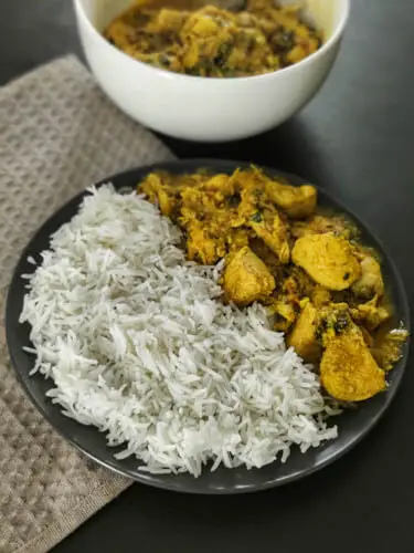 chicken salan served with basmati rice