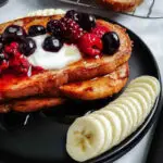 vegan french toast with berries and banana