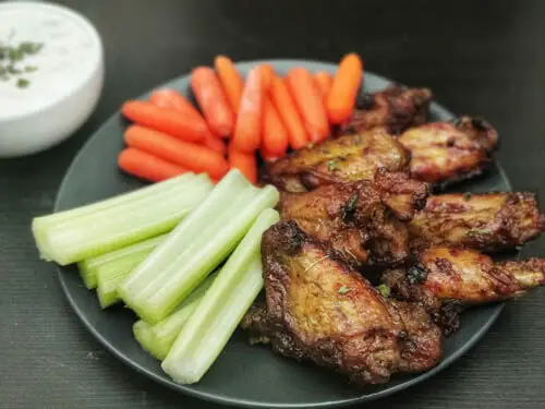 frozen air fryer chicken wings served with carrots, celery and ranch