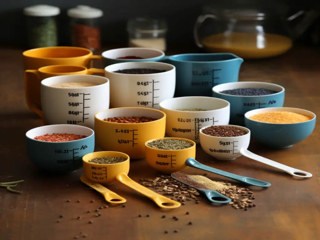 colorful measuring cups and spoons kept on a table